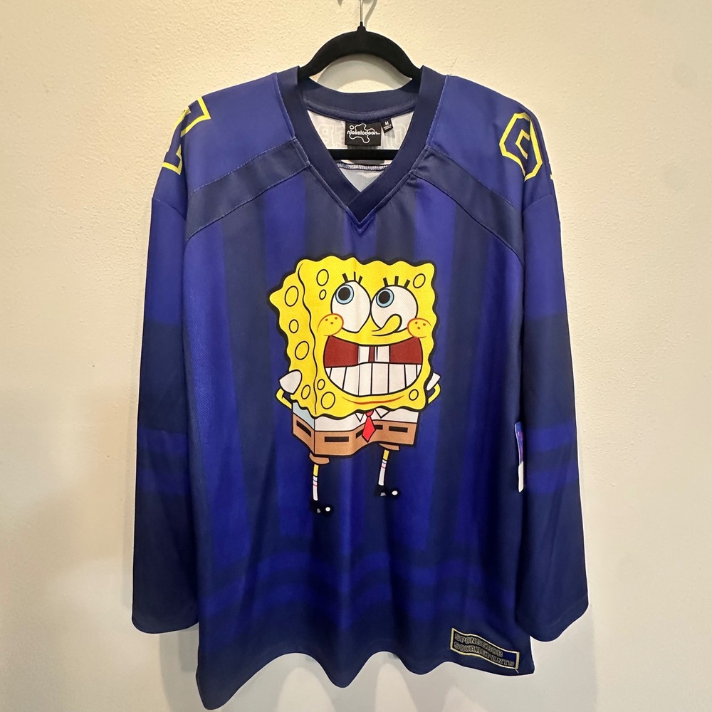 Nickelodeon SpongeBob SquarePants Mens Blue Striped Hockey Jersey Size M New